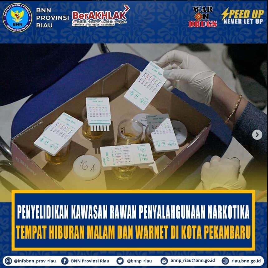 BNNP Riau melaksanakan kegiatan Deteksi Dini melalui Tes Urine pada Tempat Hiburan Malam dan Warung Internet (Warnet).