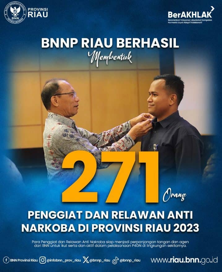 BNNP Riau Bentuk 271 Penggiat dan Relawan Anti Narkoba Agen Perubahan di Perang Melawan Narkoba di Provinsi Riau BNNP Riau Bentuk 271 Penggiat dan Relawan Anti Narkoba Agen Perubahan di Perang Melawan Narkoba di Provinsi Riau
